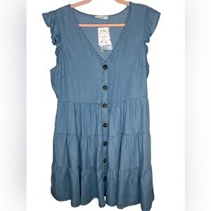 💟 3/$20 NWT Chambray Denim Dress tiered sleeveless size large